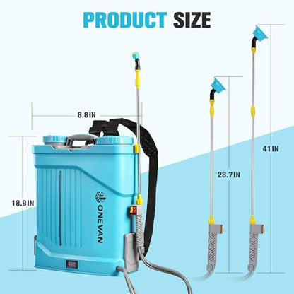 ONEVAN Battery Powered Backpack Sprayer 5.3 Gallon with 2X3.0A Batteries
