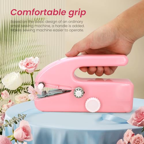 Handheld Sewing Machine, Dual Speed Portable Stitch for Beginners - color: Pink