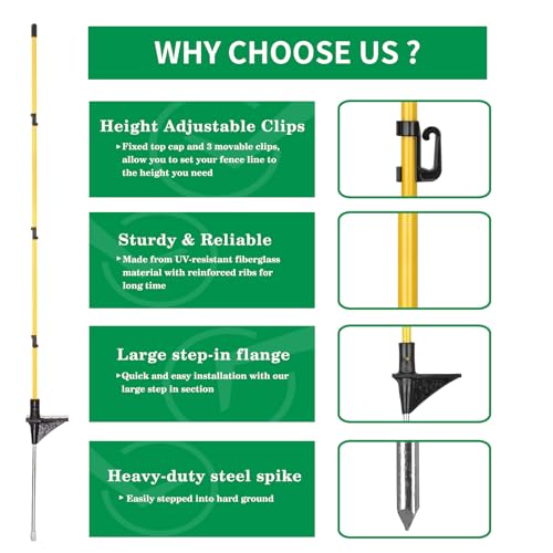 40 Pcs 46"Fiberglass Step in Electric Fence Posts,Portable Temporary Stakes - style: 46Inch-40 Pack