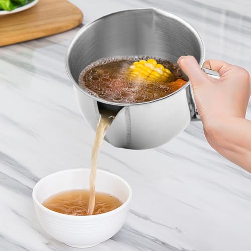 Stainless Steel Fat Separator Gravy Boat 1L/4 Cup with Strainer & Glass Lid