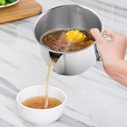Stainless Steel Fat Separator Gravy Boat 1L/4 Cup with Strainer & Glass Lid