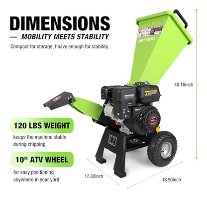 Wood Chipper Gas Powered 7HP, 212CC Mulcher Chipper Shredder w/Bag
