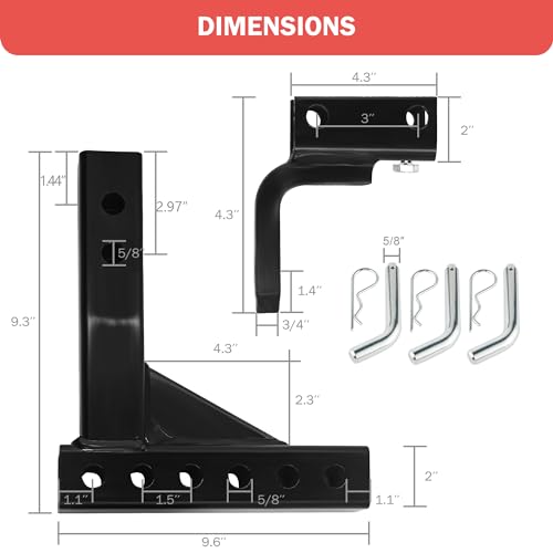 OPENROAD Adjustable Trailer Hitch Ball Mount for 2-Inch Receiver - style: Hitch Ball Mount-No Ball