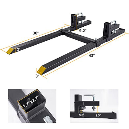 YINTATECH 43" 2000lbs Clamp on Pallet Forks Heavy Duty Tractor Forks - size: 43" 2000lbs