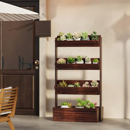 4-Tier Vertical Wooden Raised Garden Bed, herb garden planter, Carbonized - color: Carbonized, size: 4-Tier