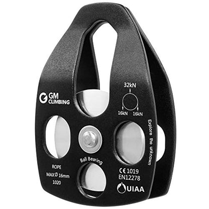 GM CLIMBING Large Rescue Pulley 32kN Single Sheave with Swing Plate CE UIAA Certified - color: Black | 1 Pack
