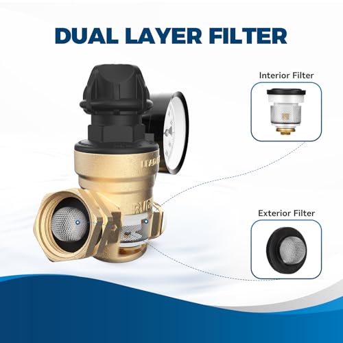 RVGUARD RV Water Pressure Regulator Valve With Adjustable Knob