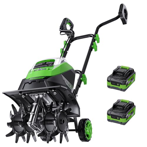 40V Cordless Electric Tiller for Soil Cultivation with 2×4.0Ah Batteries
