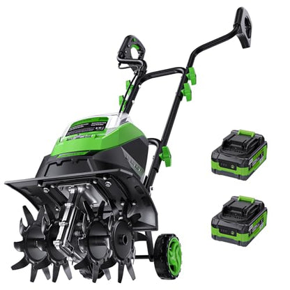 40V Cordless Electric Tiller for Soil Cultivation with 2×4.0Ah Batteries
