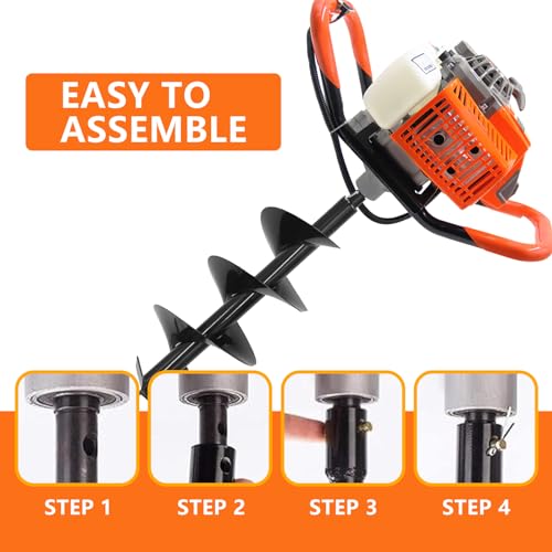 72CC Post Hole Digger Gas Powered, 2 Stroke Auger with 6" & 8" Bits - color: Orange 72cc+2 Auger(6"/8")