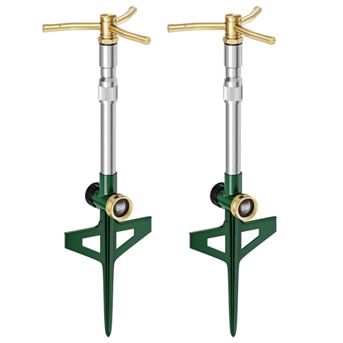 FANHAO 2 Pack Metal Lawn Sprinklers with Adjustable Telescoping Base, 3-Arm Water Sprinkler 360 Degree Rotation High-Rise Sprinkler for Large Area Coverage, Garden Watering Irrigation Sprinkler System - color: Green
