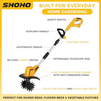 Cordless Tiller Cultivator Compatible with Dewalt 20V Battery (Tool Only)