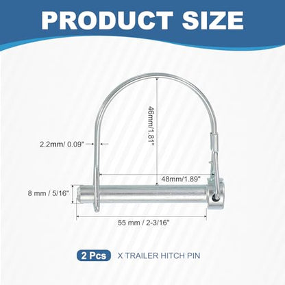 Trailer Coupler Pin, Pto Shaft Locking Hitch Pin - Fitting for (Farm Trailers - Wagons Towing - Garden Lawn Equipment - Hitches) 5/16" x 2-3/16" & 2 Pcs & Carbon Steel - size: 5/16" x 2-3/16"