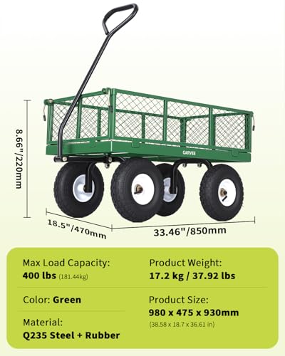 Steel Garden Cart 400 lbs Heavy Duty with Removable Sides Flatbed