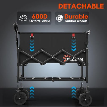 Yozoia Wagons Carts Foldable,120L Collapsible Wagon Cart with Wheels,Black - color: Black, size: 120L