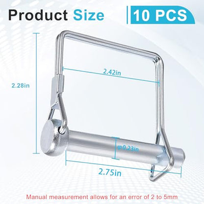 Hitch Pin Lock, Trailer Coupler Hitch Locking Pin Diameter 1/4 Inch x 3 Inch (10 Pcs)
