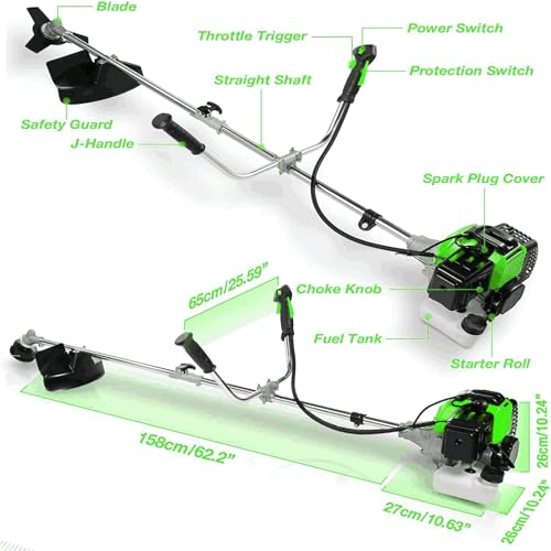 58CC Gas Powered Weed Eater, 4 in 1 String Trimmer, Green - color: Green