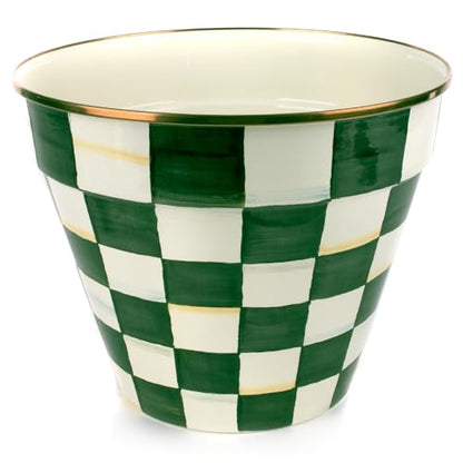 MACKENZIE-CHILDS Garden Pot, Extra Large, Green-and-White Emerald Check - color: Emerald Check, size: Extra Large