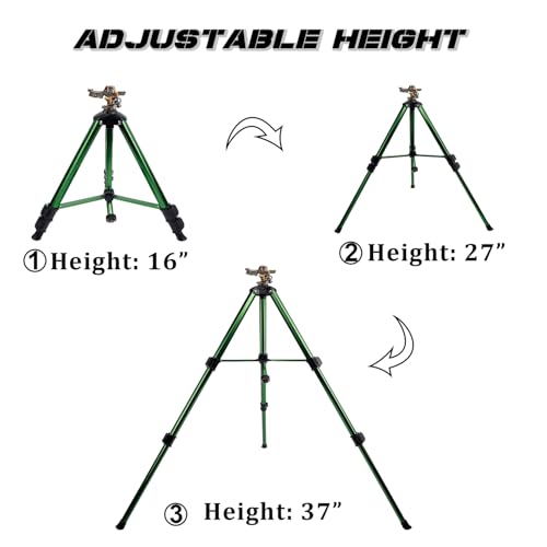 Biswing Impact Sprinkler Head on Tripod Base, Heavy Duty Lawn Sprinklers, 360 Degree Large Area Irrigation, Metal Sprinkler Nozzle & Solid Alloy Metal Extension Legs Flip Locks, 1 Pack - size: 1 Pack