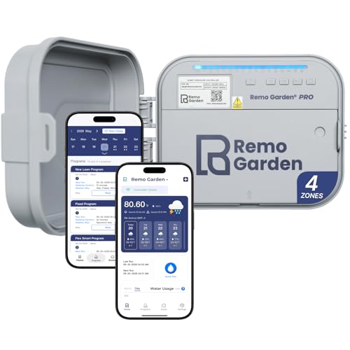 Outdoor Smart Sprinkler Controller 4 Zone, WiFi Automatic Irrigation Timer, Easy-Use App, Flexible Programs, Save Water via Rain, Wind&Freeze Skip, Quick Install, with Alexa - style: Pro-4 Zones