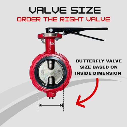 8" Butterfly Valve, Wafer, 200 Psi, Ductile Iron Body, Square Stem 7/8", Red - size: 8 Inch