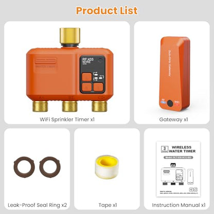 WiFi Sprinkler Timer 3 Zone, Smart Water Timer with Brass Inlet & Outlet - style: 3 Outlet- Brass