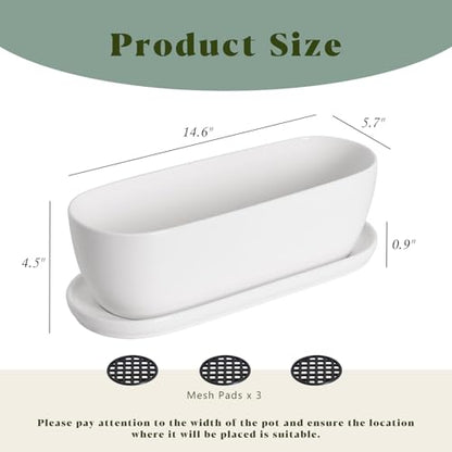 E-liu14 Inch Oval Ceramic Planter Pot with Drainage Hole Saucers - color: White, size: 14 inch Single