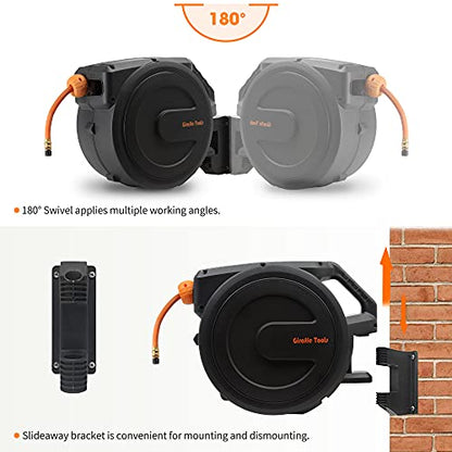 Giraffe Tools Retractable Air Hose Reel Enclosed with 3/8" x 50 ft, 300 PSI - color: Black