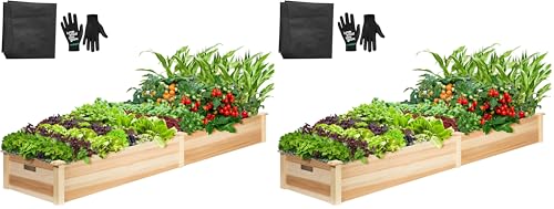 VIVOSUN 8×2Ft Wooden Raised Garden Bed, 97 x 25 x 11 Inches, Outdoor Wood Planter Box with Gloves and a Liner for Garden, Patio, Balcony, Backyard and Outdoors (Pack of 2) - size: 97 x 25 x 11 Inches (Pack of 2)