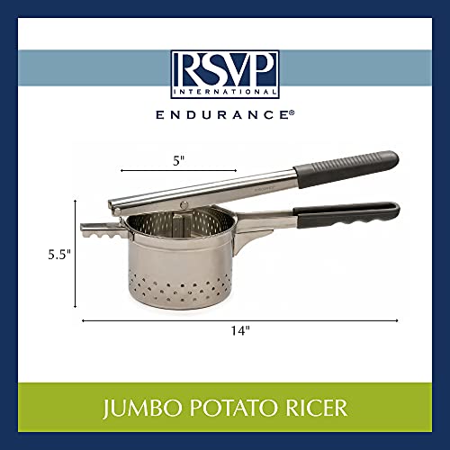 RSVP International Endurance® Jumbo Potato Ricer | Mash Potatoes, Fruits, Vegetables & More | Extra Large Ricing Basket | Pot Resting Extension | Dishwasher Safe - size: Jumbo