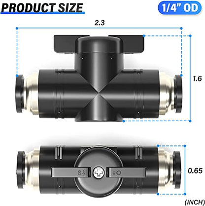 TAILONZ 1/4"OD Push-to-Connect Fitting Ball Control Valve BVU-1/4 5Pcs - size: 1/4"OD/5PCS