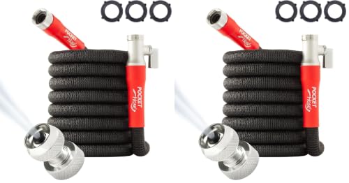 Pocket Hose 50 FT Silver Bullet 2.0 Expandable Garden Hose w/Turbo Shot Nozzle, AS SEEN ON TV, Lead-Free, Solid Aluminum Connectors, Easy On/Off Valve, Kink-Free, Leak-Proof (Pack of 2) - size: 50 FT (Pack of 2)