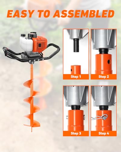 NEO-TEC 63CC Post Hole Digger Gas Powered, 2-Stroke Earth Auger with 8" Bit - size: 63CC+8"+1 Extension
