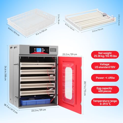 400-Egg Commercial Cabinet Incubator, Digital Poultry Hatcher