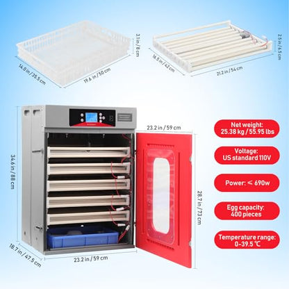 400-Egg Commercial Cabinet Incubator, Digital Poultry Hatcher