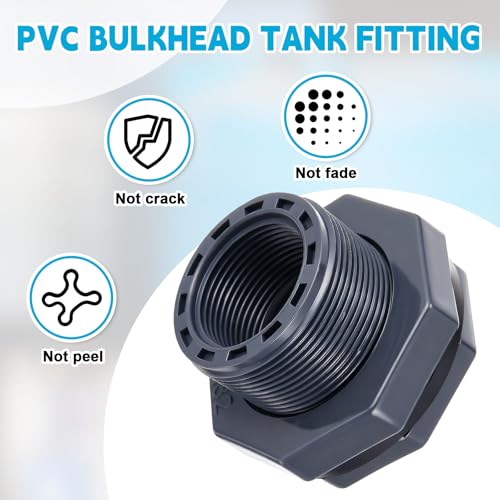 2 Pcs 1-1/4 Inch Bulkhead Fitting PVC Npt Tank Connector - size: 1-1/4 Inch
