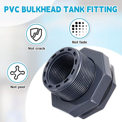 2 Pcs 1-1/4 Inch Bulkhead Fitting PVC Npt Tank Connector - size: 1-1/4 Inch