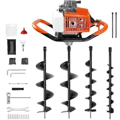 72CC 2-Stroke Gas Powered Post Hole Digger with 3 Drill Bits (4", 6", 8") & 3 Extension Rods(8", 12" 20"), Heavy Duty Earth Auger for Farm, Garden, Fencing, Planting - color: 3 Drill Bits (3", 5", 8") & 2 Ext Rods(24")