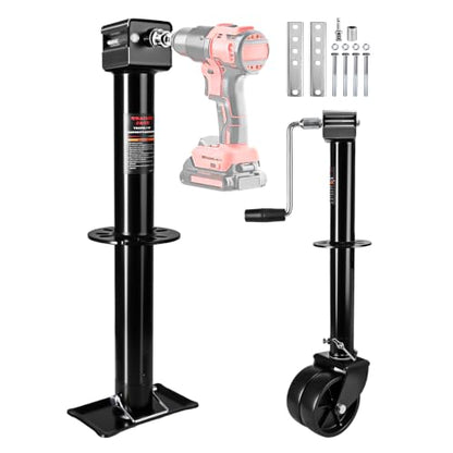 2-in-1 A-Frame Trailer Jack, 5000lbs Foot Plate & 2000lbs Dual-Wheel
