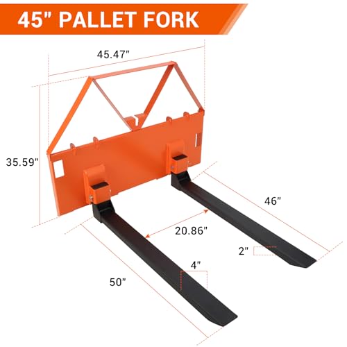 46" Heavy Duty Tractor Pallet Fork Attachment, 3,200 Lb Capacity Quick Attach Forks with 2" Receiver Hitch, Steel Loader Forks for Skid Steer and Tractor, Farm Warehouse Material Handling