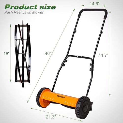 Walensee 16-Inch Manual Lawn Mower, 5-Blade Push Reel, 4 Heights - size: 16-Inch No Catcher