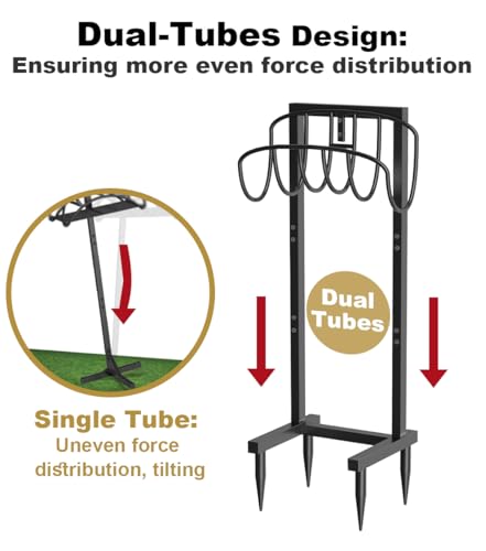 Artigarden Freestanding Garden Hose Holder with 4 Spikes, Heavy Duty Metal Reel Stand Hanger Rack Organizer, Holds Storage 150ft Hose for Outside Yard Lawn, Black - style: Wave Style