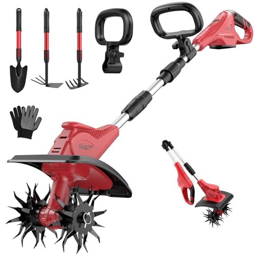 Battery Powered Tiller Compatible with Milwaukee 18V Battery(Tool Only), 310RPM Folding Electric Rototiller Features 40 Steel Tines, 9.1In Tilling Width & 6.3In Depth Tiller - color: Compatible with Milwaukee 18V Battery