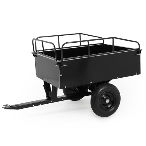 Garvee 750 LB Heavy Duty Steel Dump Cart Trailer - 15 Cu Ft Capacity Tow Behind Utility Trailer for ATV, Lawn Tractor, Riding Mower - Removable Tailgate & Raised Side Rails, Black | for ATV, Lawn Tractor, Riding Mower, Removable Tailgate & Raised Side Rai