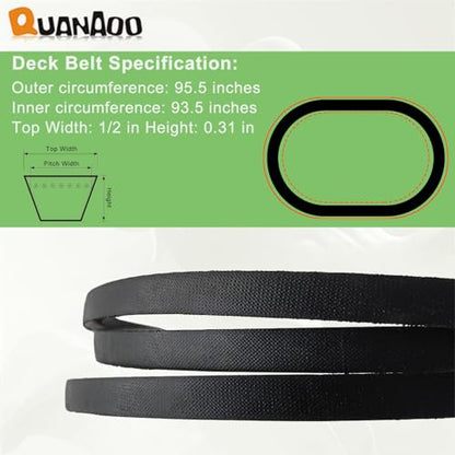 144959 Deck Belt 1/2" x 95.5" fits Craftsman LT1000 LT2000 LT3000 DLT3000 YT3000 42" Riding Mower Repalce 138255 130801 532138255 160855 24690 144959D for Husqvarna Poulan AYP Lawn Tractors - size: 144959