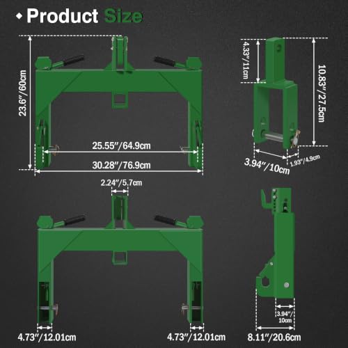 3-Point Quick Hitch with 2" Receiver, Green - color: Green