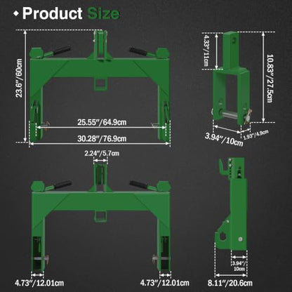 3-Point Quick Hitch with 2" Receiver, Green - color: Green
