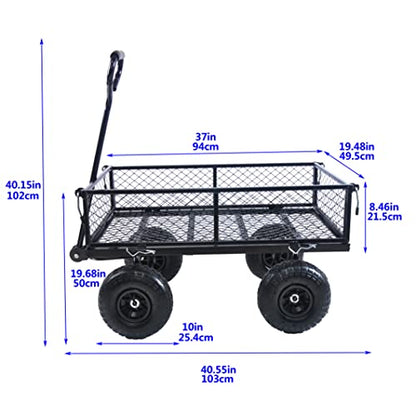 Steel Garden Cart, 2-in-1 600 lbs Heavy Duty Utility Wagon, with Removable Mesh Sides to Convert into Flatbed, 240° U-Turn 10" Pneumatic Tires Garden Wagon for Farm Yard Lawn Garden Camping (black) - color: Black