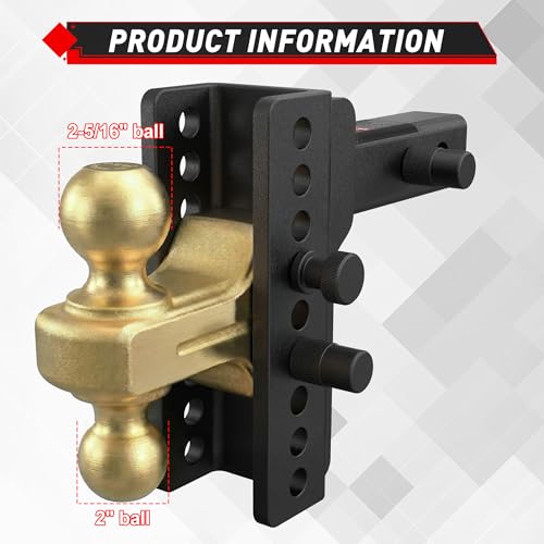TYT Adjustable Dual-Ball Hitch Ball Mount for 2-1/2 in Receiver - size: 2.5" Receiver Drop Hitch