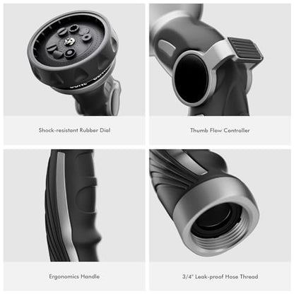 RESTMO Hose Nozzle Heavy Duty, Metal Water Hose Sprayer for Garden - color: Silver, size: 9 Watering Patterns